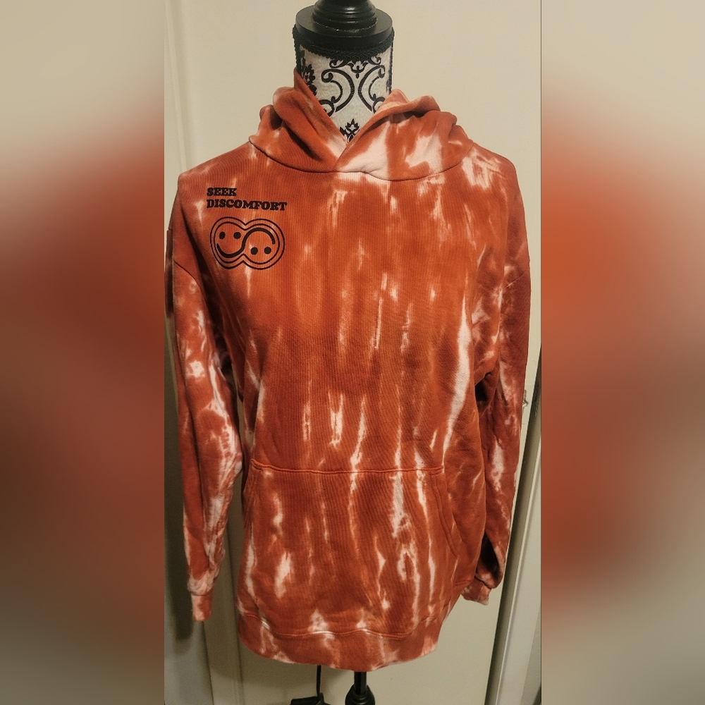 Seek Discomfort Burnt Orange‎ And White Tie Dye Hoodie Sz Small Oversized